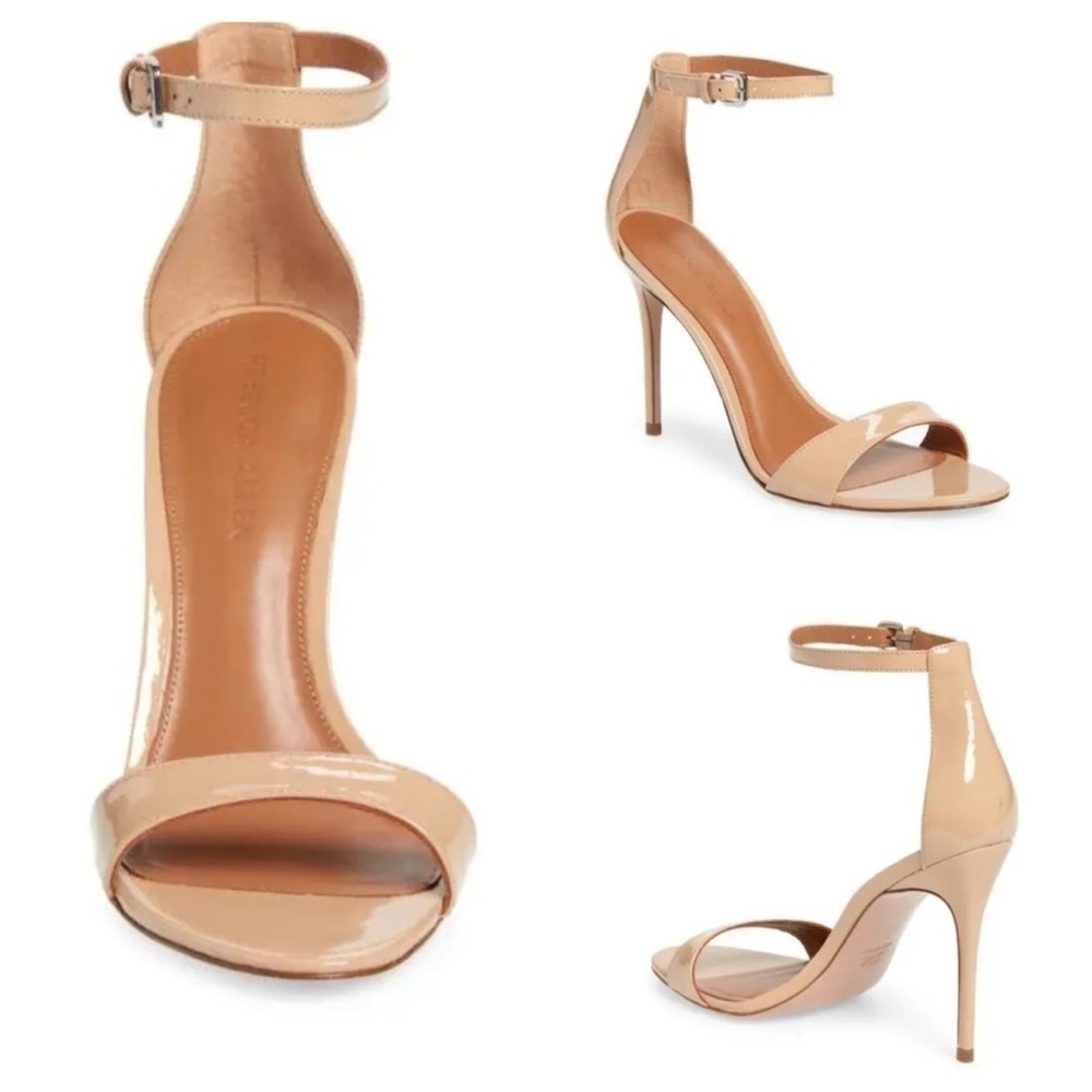 Rebecca Allen Two Strap Heeled Sandal Cream Patent Leather size 9.5 M